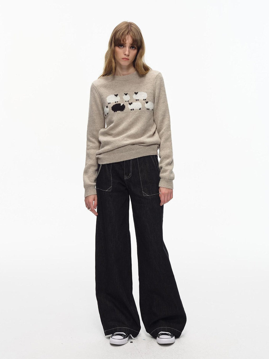 Country Moment Thermal Embroidered Commuter Loose Fit Unisex Crewneck Acrylic Knit Sweaters