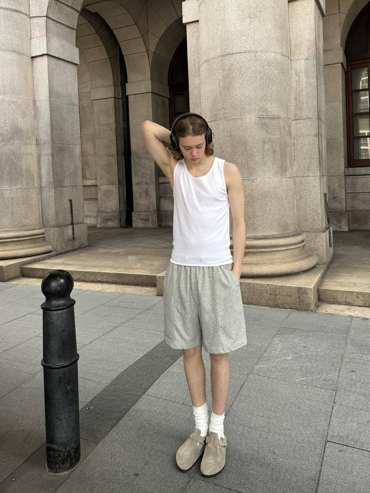 Country Moment Cotton Blend Slight Stretch Loose Mid Waist Daily Casual Grey Mid-Length Shorts