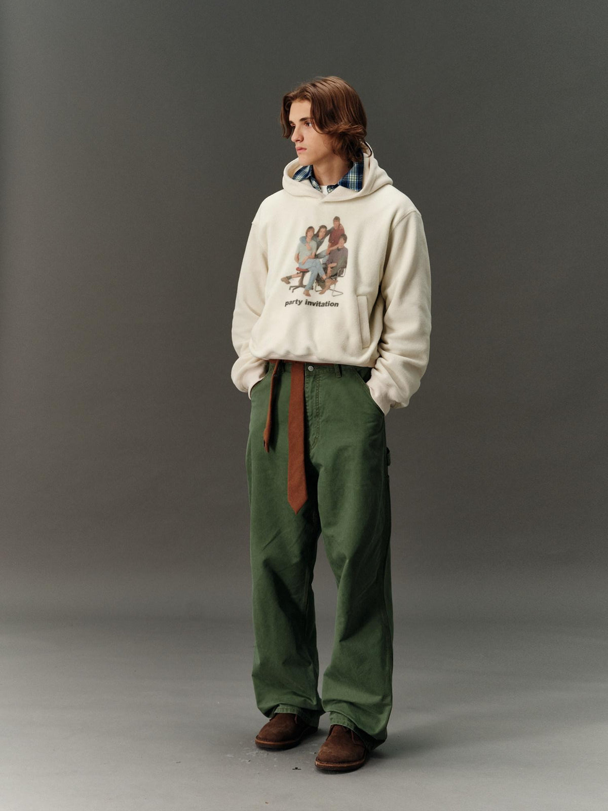 Country Moment Beige Character Print Oversized Cropped Pullover Teen Casual Hoodie