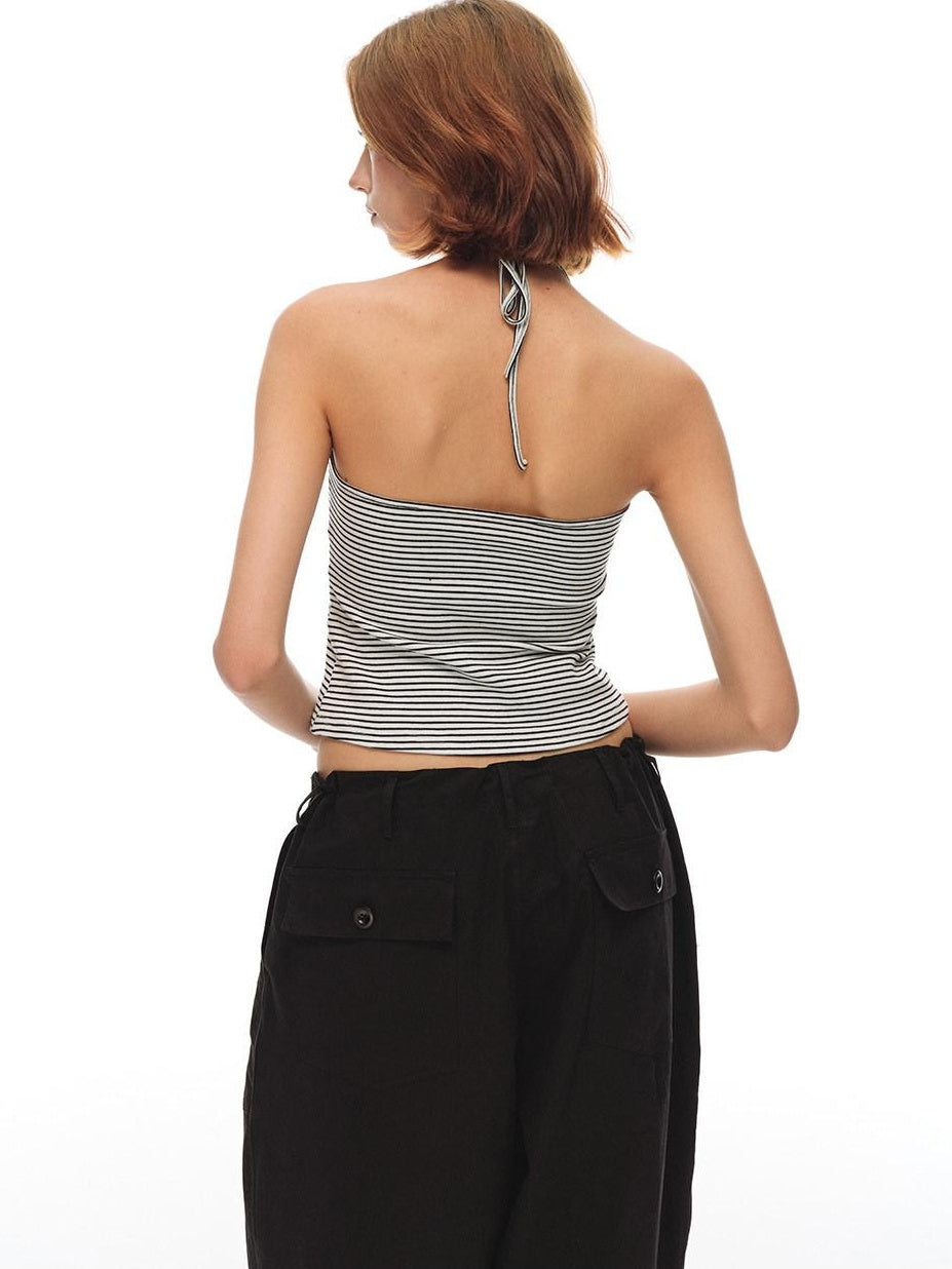 Country Moment Breathable Slim Striped V-neck Unisex Tencel Cotton Backless Camisoles