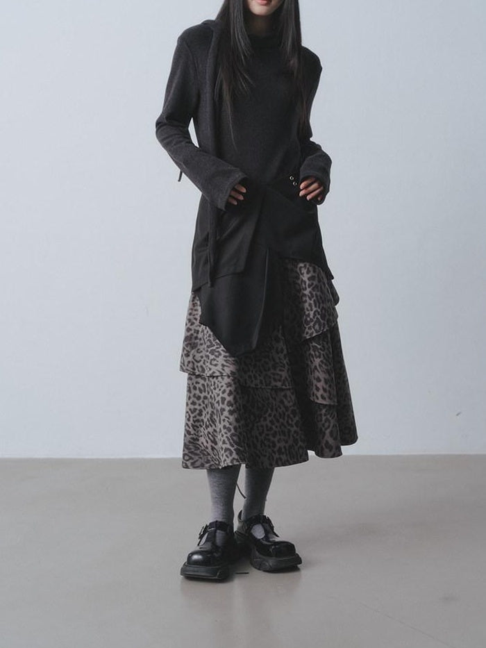 DDGIRL studio Flattering High Waist Asymmetrical Tiered Poly Cotton Blend Midi Skirts