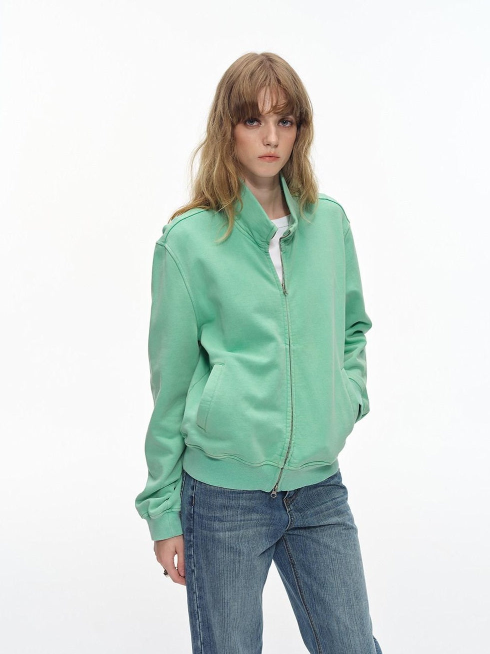 Heavyweight 100% Cotton Oversized Ribbed Hem Stand Collar Zip Unisex Sweatshirt