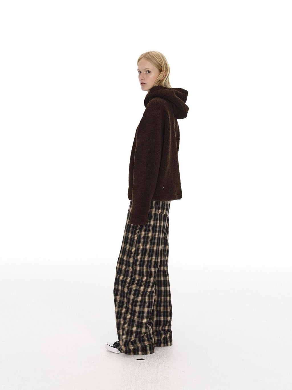 Country Moment 100% Cotton Vintage Wide Leg Black Brown Plaid Natural Waist Straight Pants
