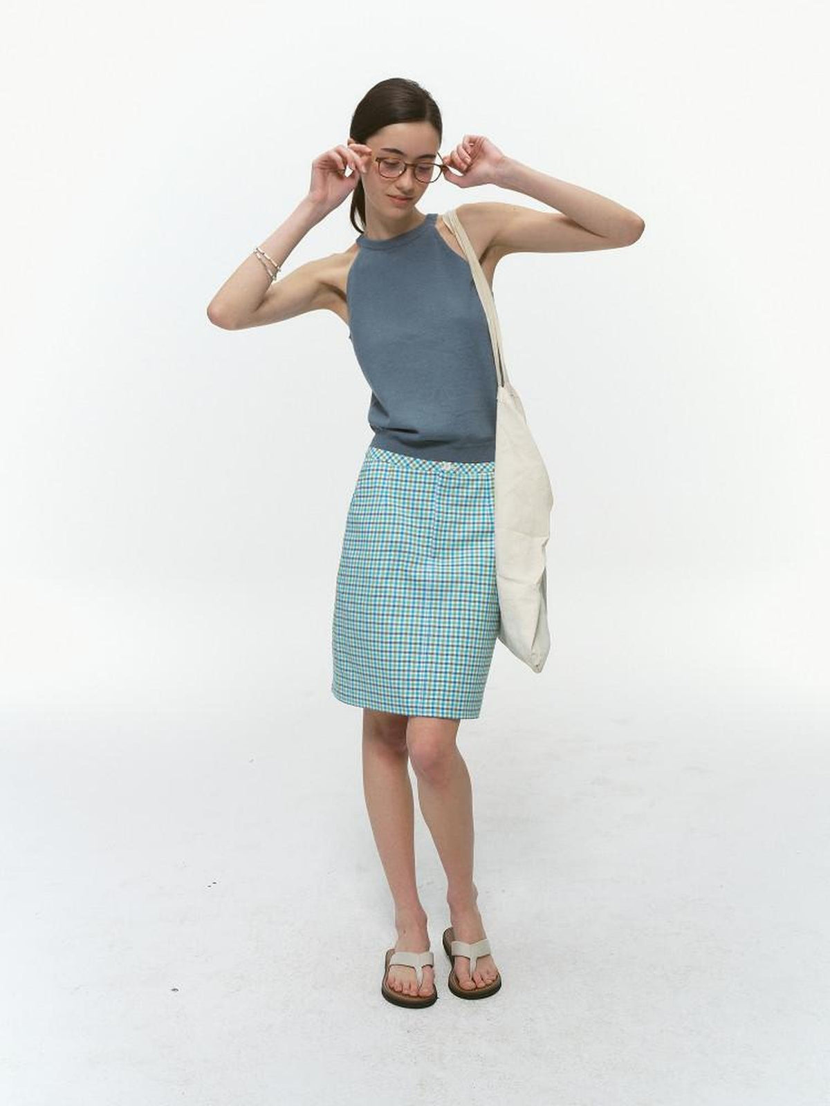 Country Moment Pure Cotton Commuter Literary A Line Mid Rise Office Green Plaid Mini Skirts