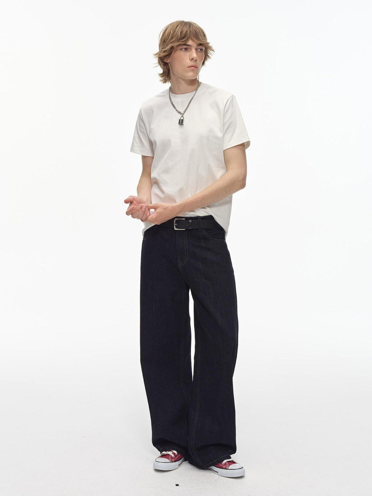 Country Moment Durable Embroidered Midrise Vintage Navy Cotton Men Casual Straight Leg Jeans