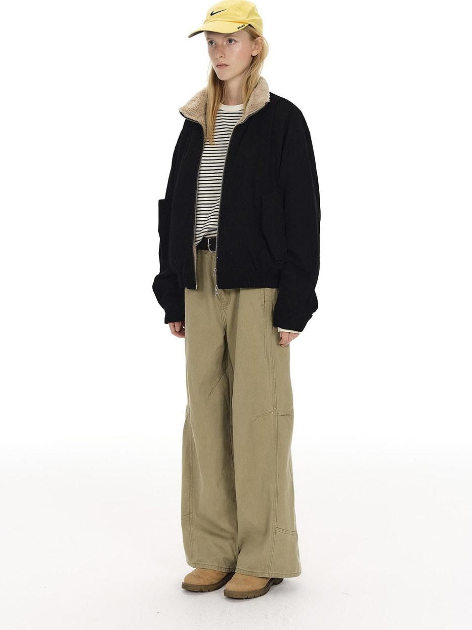 Country Moment Fleece Lined Stand Collar Unisex 100 Percent Cotton Black Cropped Jackets