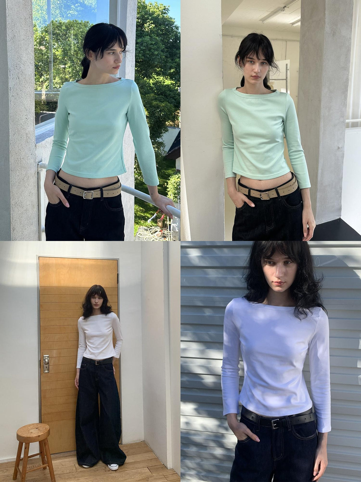Country Moment Soft Breathable Cotton Stretch Slim Fit Boat Neck Women Long Sleeve T-Shirts