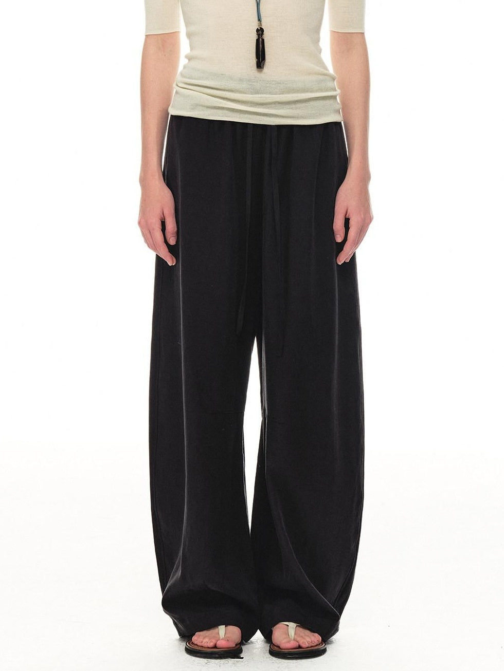 Country Moment Breathable Lyocell Linen Relaxed Balloon Drawstring Unisex Casual Wide Leg Pants
