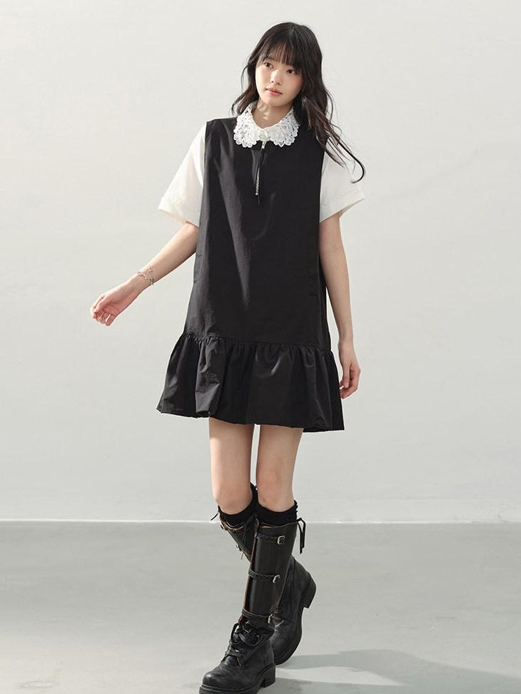 DDGIRL studio Washed Zip Polo Loose Fit Casual Long Staple Cotton Short Sleeve T-Shirts