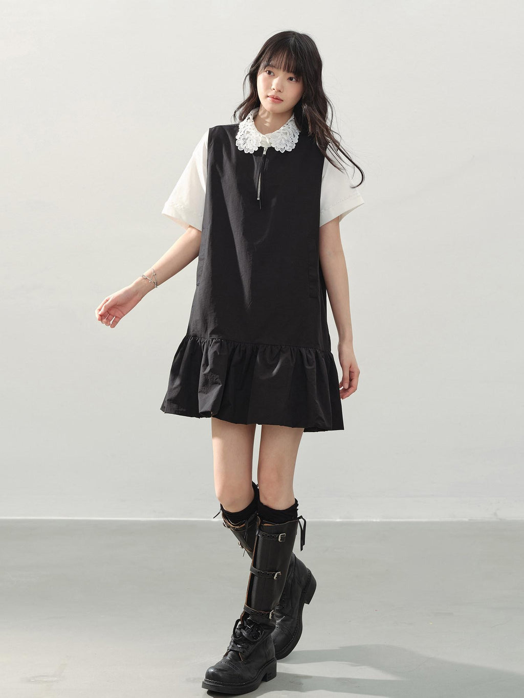 DDGIRL studio Washed Zip Polo Loose Fit Casual Long Staple Cotton Short Sleeve T-Shirts