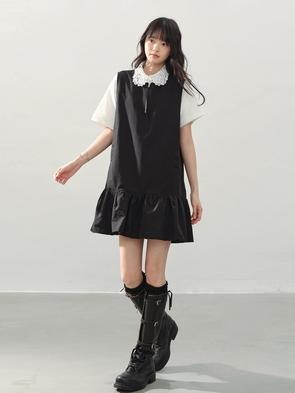 DDGIRL studio Washed Zip Polo Loose Fit Casual Long Staple Cotton Short Sleeve T-Shirts