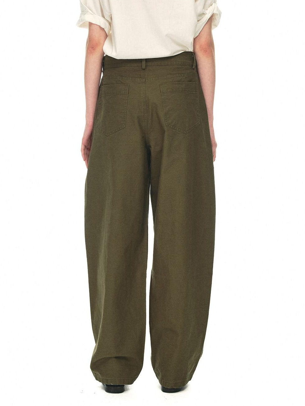 Country Moment Relaxed Cotton Button Fly Natural Waist Casual Army Green Wide Leg Pants