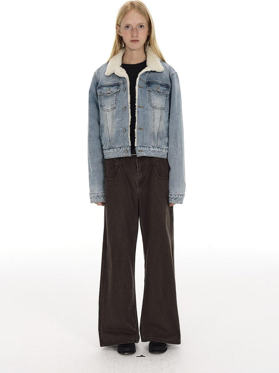 Country Moment Vintage Washed Mid Rise Zipper Flare Loose Casual Unisex Cotton Wide Leg Jeans