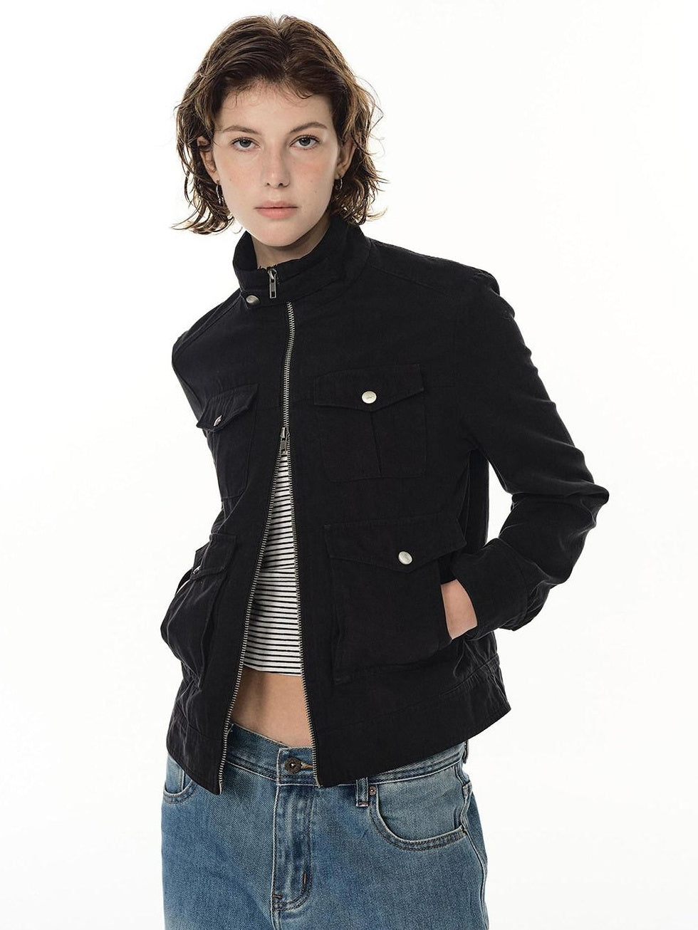 Country Moment Durable Cotton Utility Structured Multi Pocket Unisex Zip Cropped Jackets