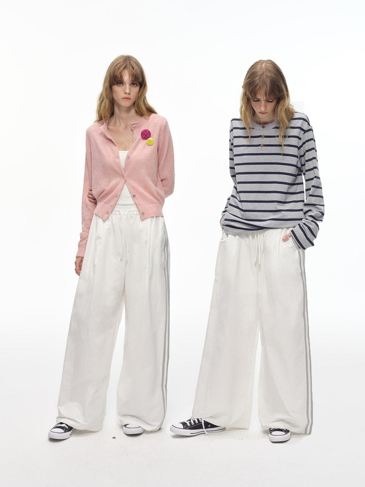 Country Moment Elastic Waist Loose Fit Youth Striped Cotton Blend Straight Pants