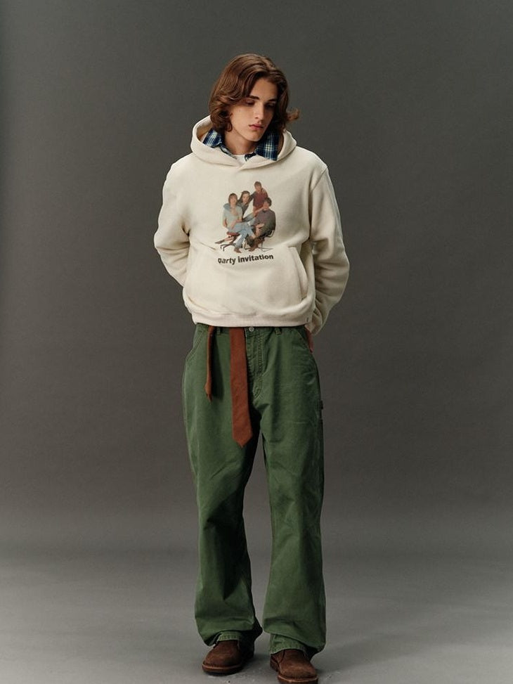 Country Moment Beige Character Print Oversized Cropped Pullover Teen Casual Hoodie