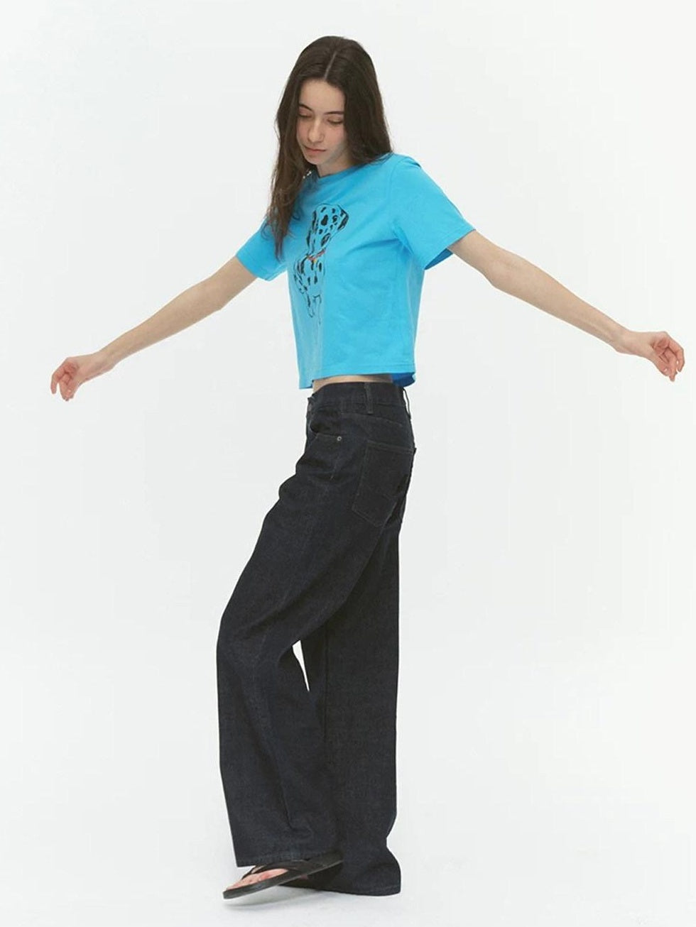 Country Moment Durable Micro Stretch Casual Loose Natural Waist Black Denim Straight Leg Jeans