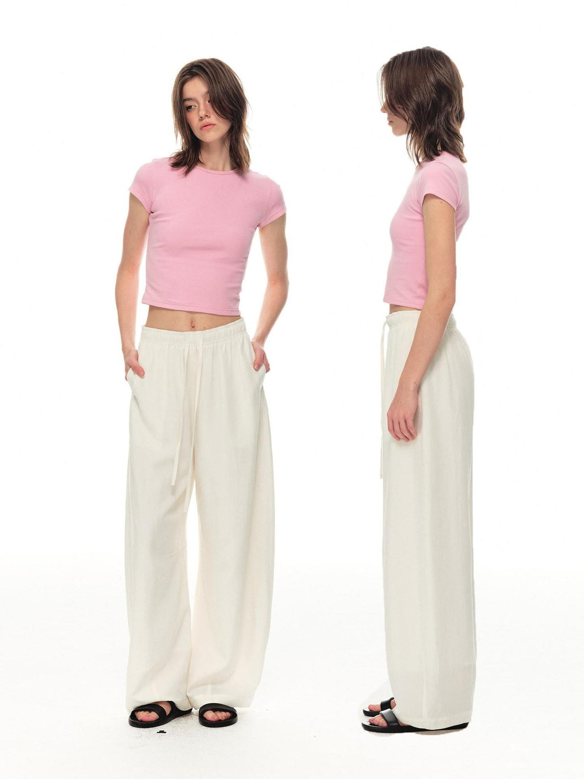 Country Moment Breathable Lyocell Linen Relaxed Balloon Drawstring Unisex Casual Wide Leg Pants