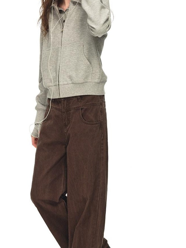 Country Moment Breathable Cotton Washed Patchwork Loose Cargo Mid Waist Casual Straight Pants