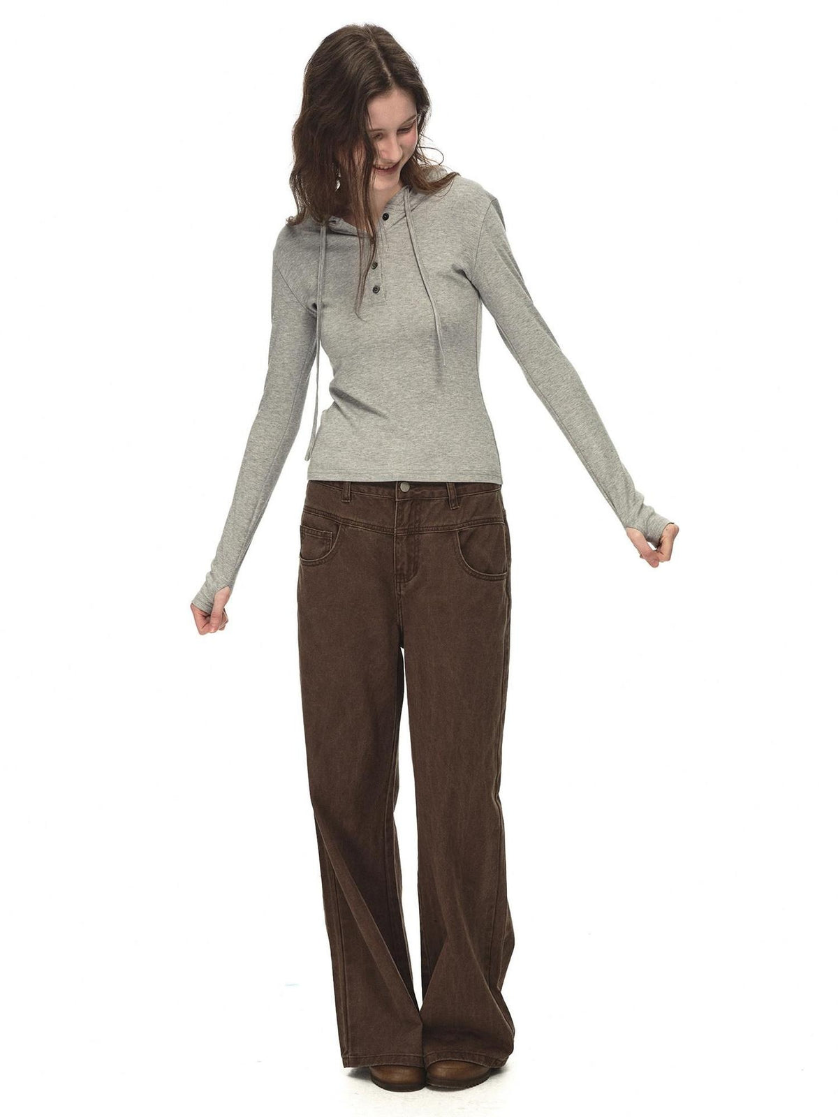Country Moment Breathable Viscose Blend Hooded Henley Slim Casual Women Long Sleeve T-Shirts