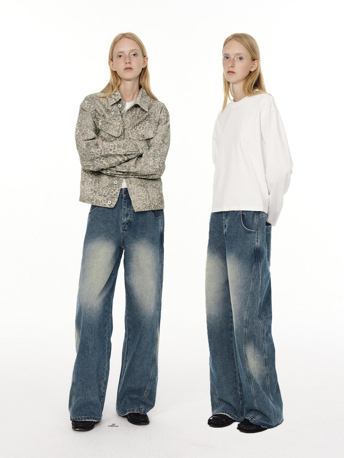 Country Moment Soft Cotton Blend Mid Rise Relaxed Vintage Gradient Blue Straight Leg Jeans