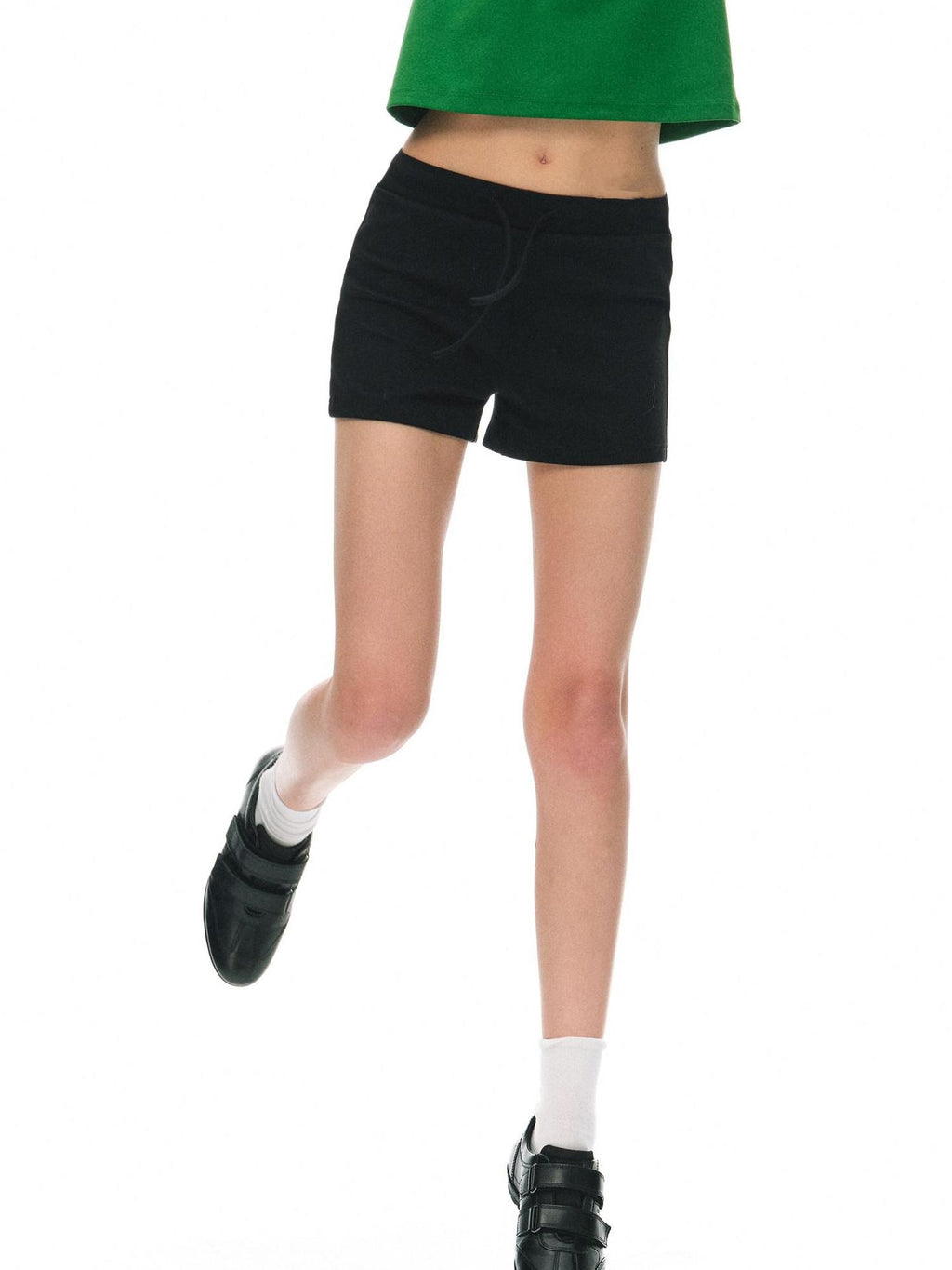 Country Moment Comfort Stretch Knit Straight Fit Mid Rise Citywalk Black Cotton Mini Shorts