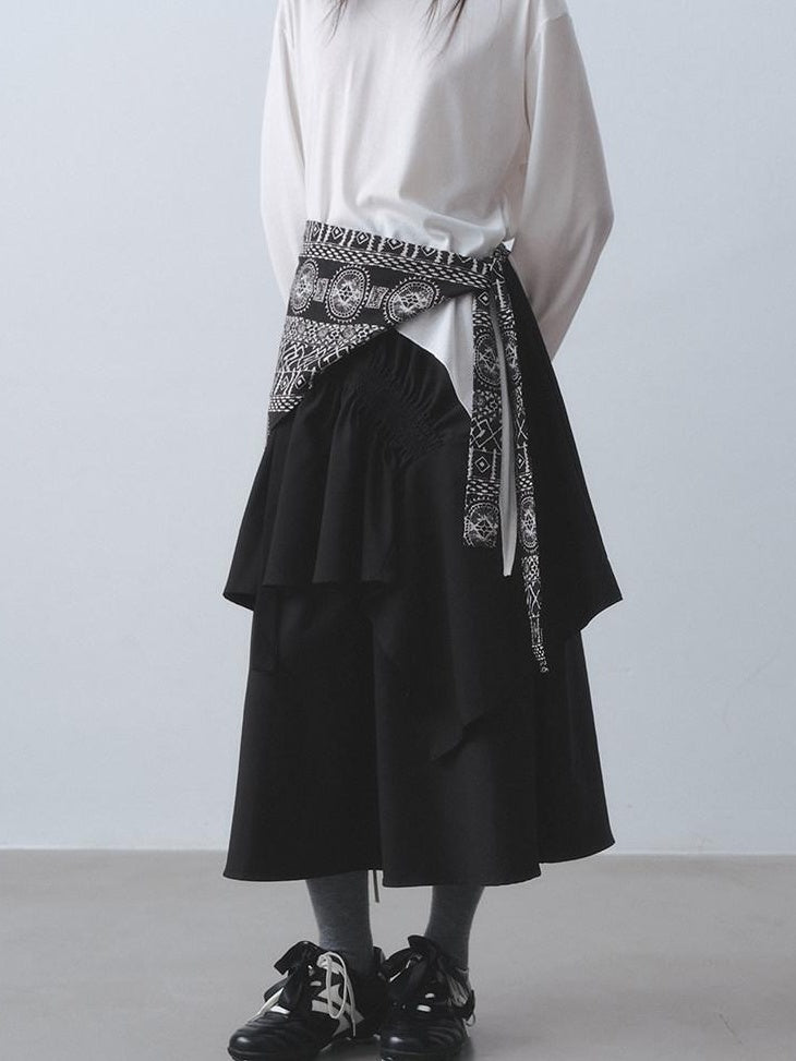 DDGIRL studio Fade Resistant Lined Asymmetric High Waist A Line Office Black Midi Skirts