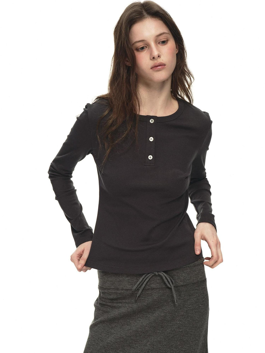 Country Moment Breathable Stretch Cotton Slim Fit Henley Button Women Long Sleeve T-Shirts