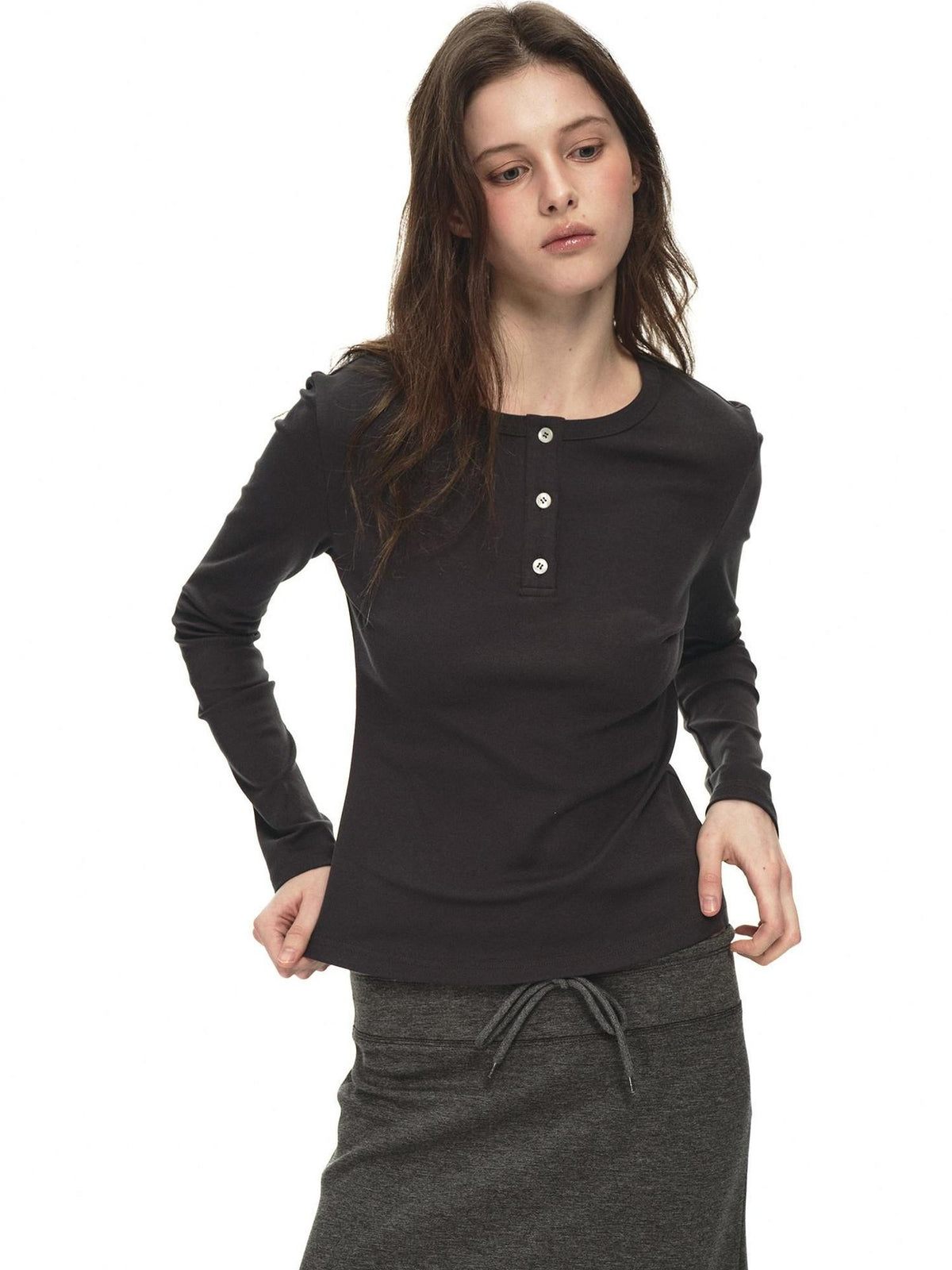 Country Moment Breathable Stretch Cotton Slim Fit Henley Button Women Long Sleeve T-Shirts