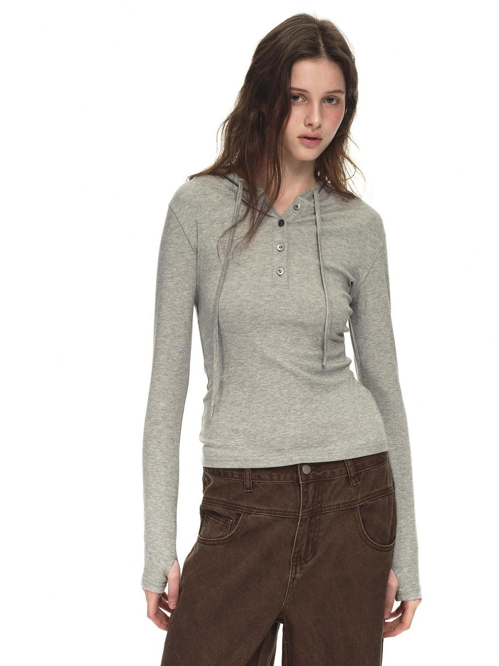 Country Moment Breathable Viscose Blend Hooded Henley Slim Casual Women Long Sleeve T-Shirts