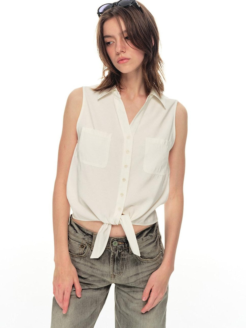 Country Moment Breathable Quick Dry Loose Tie Front Women Commuter Modal Sleeveless Short Shirts
