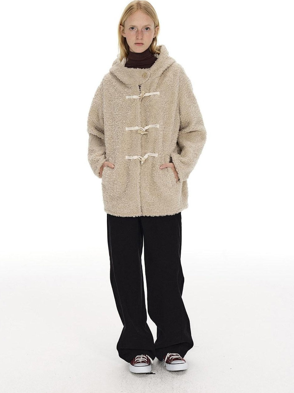 Country Moment Warm Hooded Loose Fit Cleanfit Youth Casual Polyester Beige Wool Coats