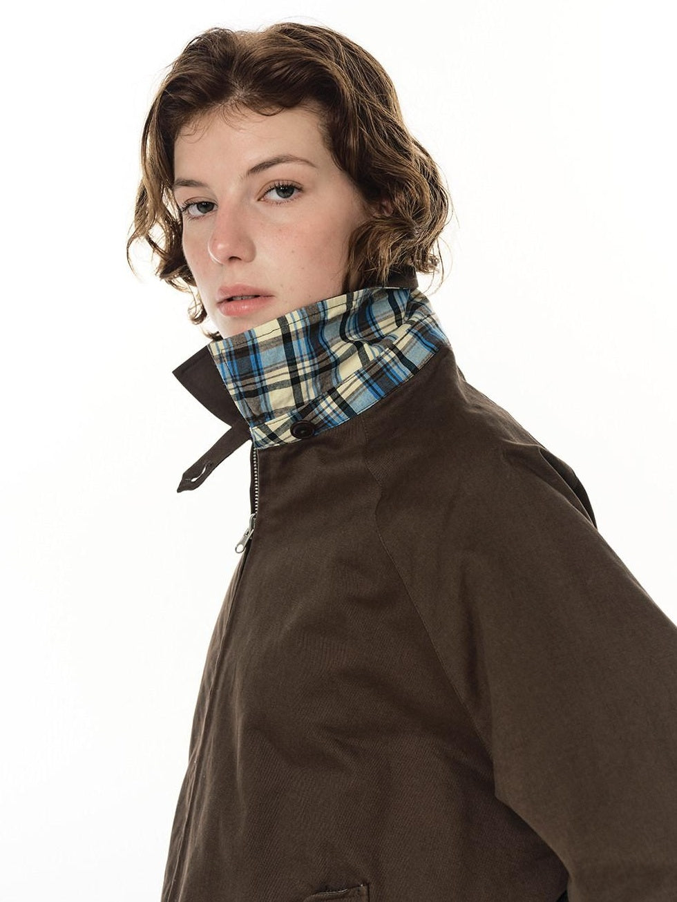 Country Moment Reversible Cotton Relaxed Raglan Unisex Checked Zip Pockets Cropped Jackets