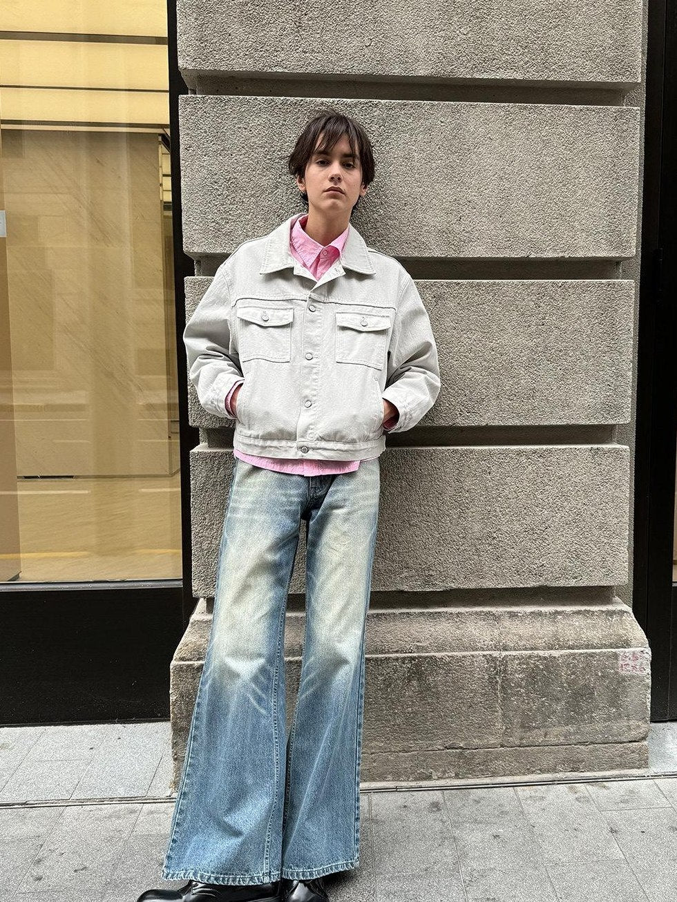 Country Moment Loose Fit Cropped Lapel Unisex 100 Percent Cotton Solid Grey Denim Jackets