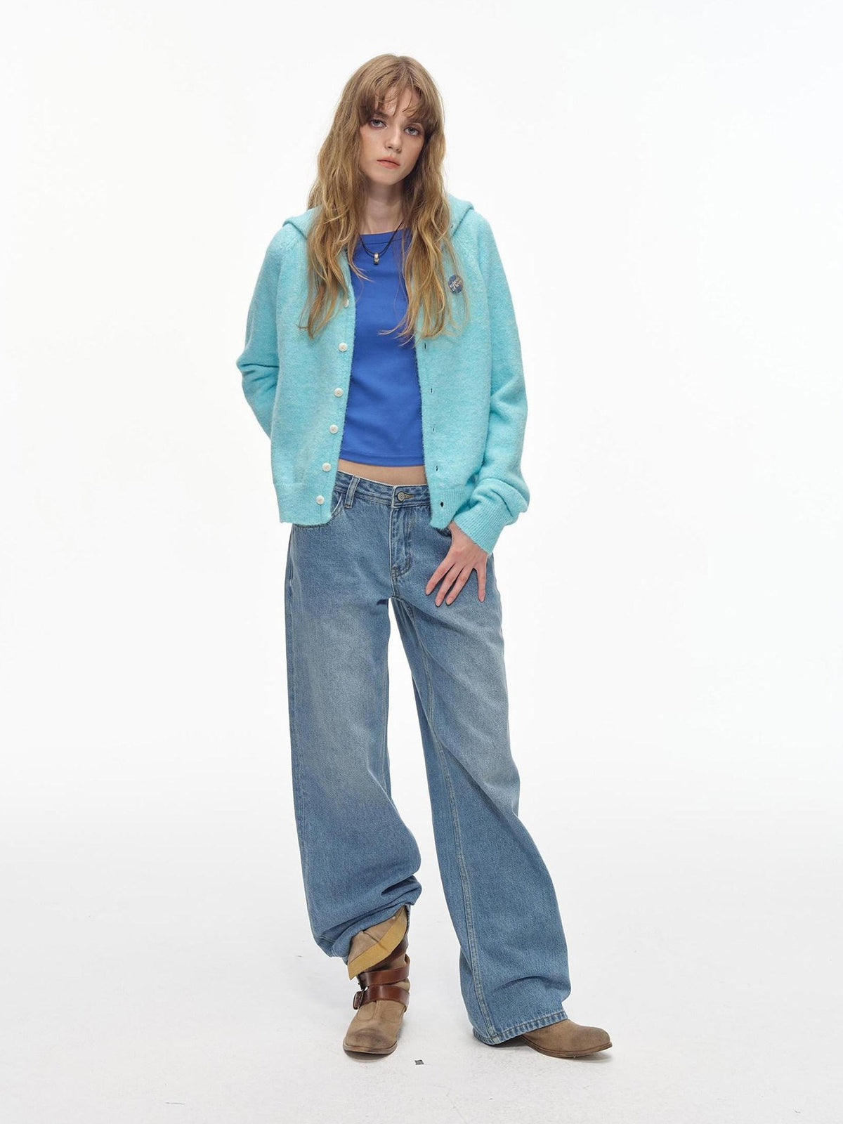 Country Moment Soft Button Closure Hooded Loose Fit Unisex Polyester Blend Cardigans