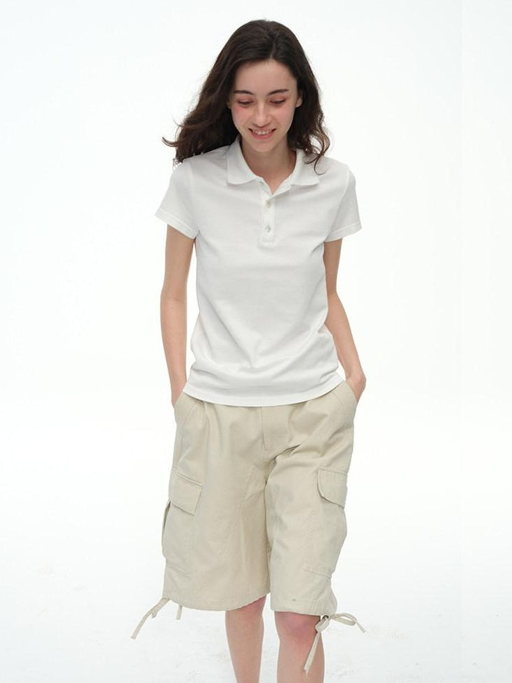 Country Moment Breathable Cotton Washed Cargo Loose Fit Casual Neutral Mid-Length Shorts