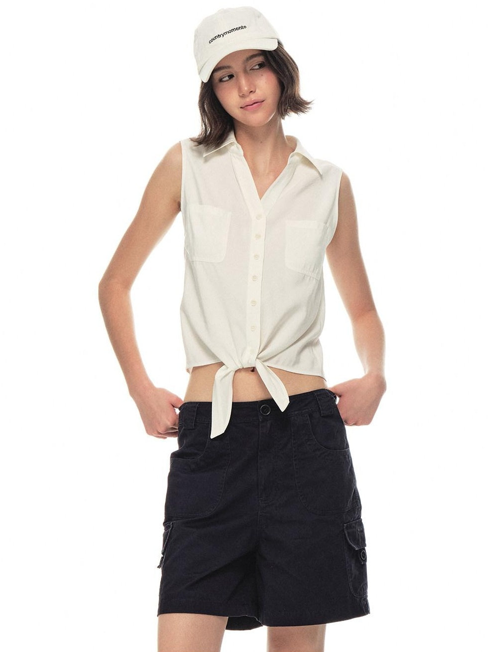 Country Moment Breathable Quick Dry Loose Tie Front Women Commuter Modal Sleeveless Short Shirts