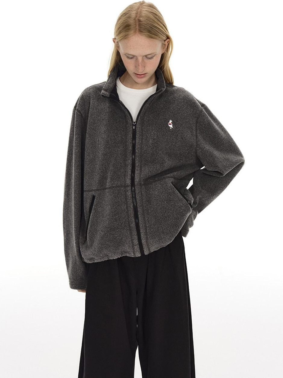 Country Moment Warm Embroidered Zipper Oversized Relaxed Unisex Casual Polyester Sweatshirt
