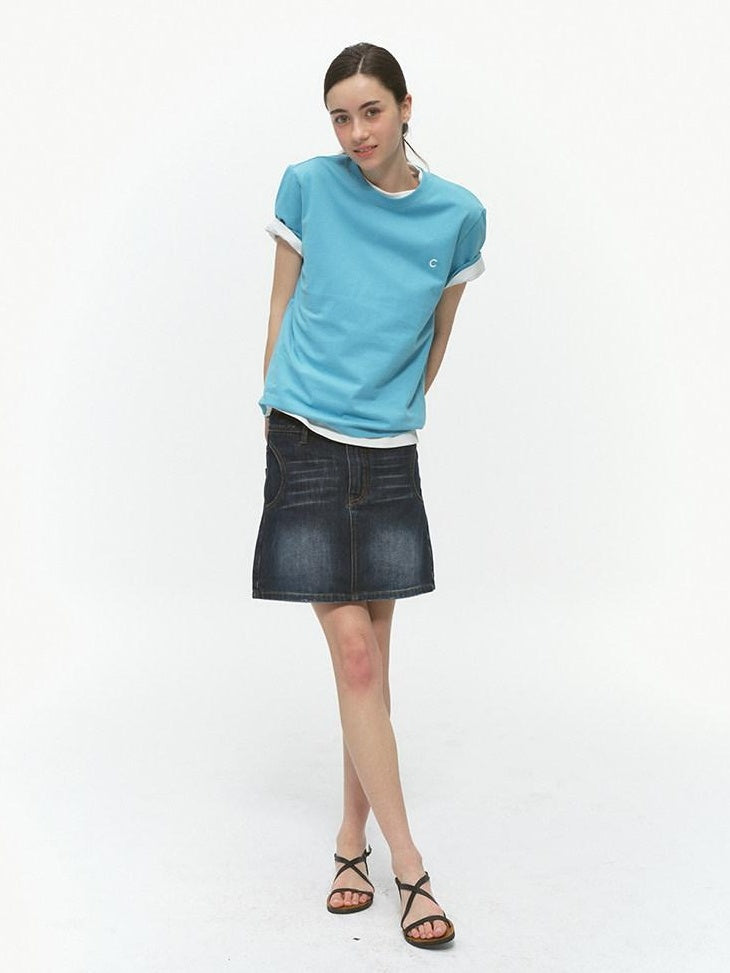 Country Moment Breathable Cotton Blend Vintage Office A Line Solid Blue Black Mini Skirts