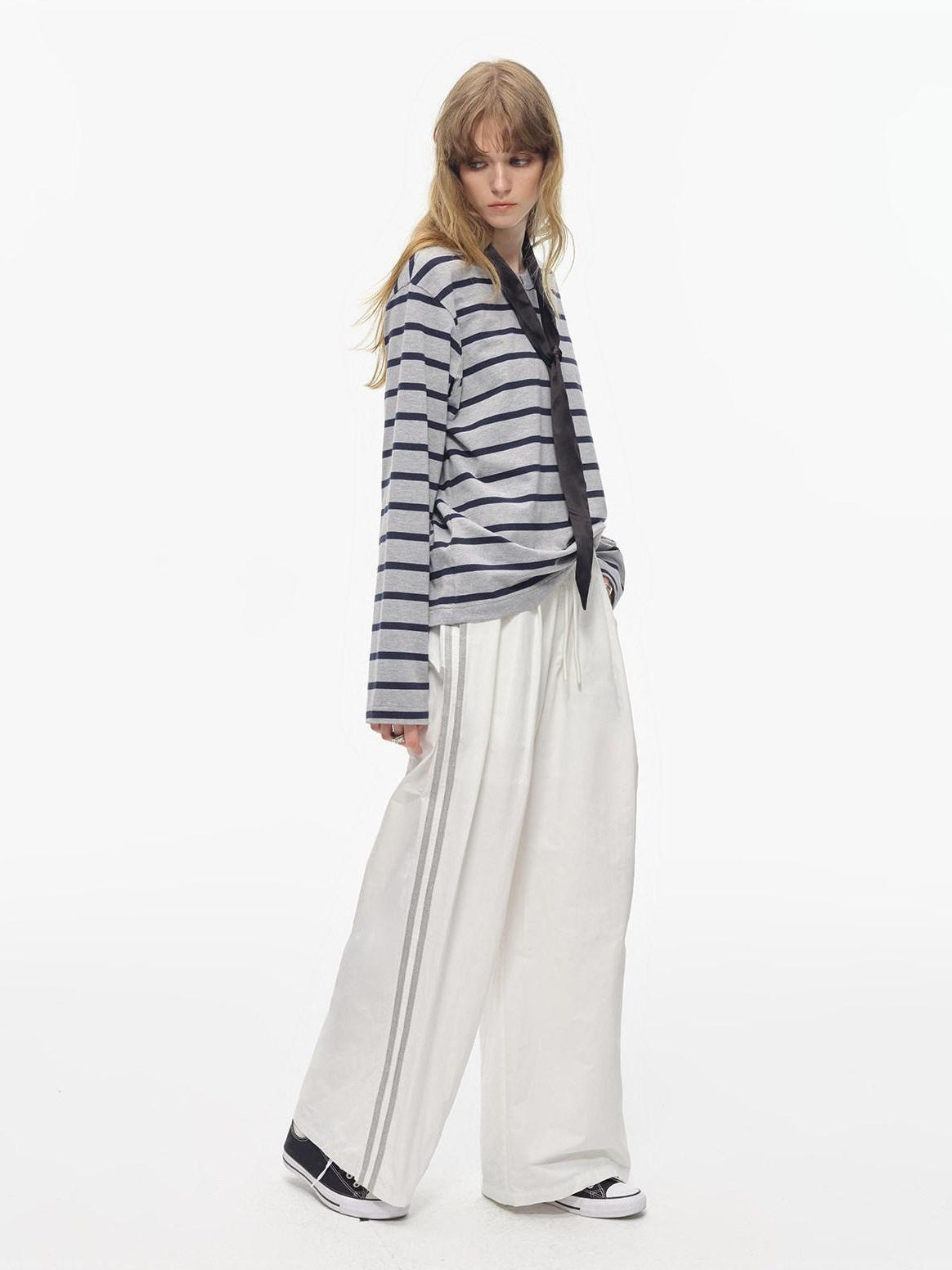 Country Moment Elastic Waist Loose Fit Youth Striped Cotton Blend Straight Pants