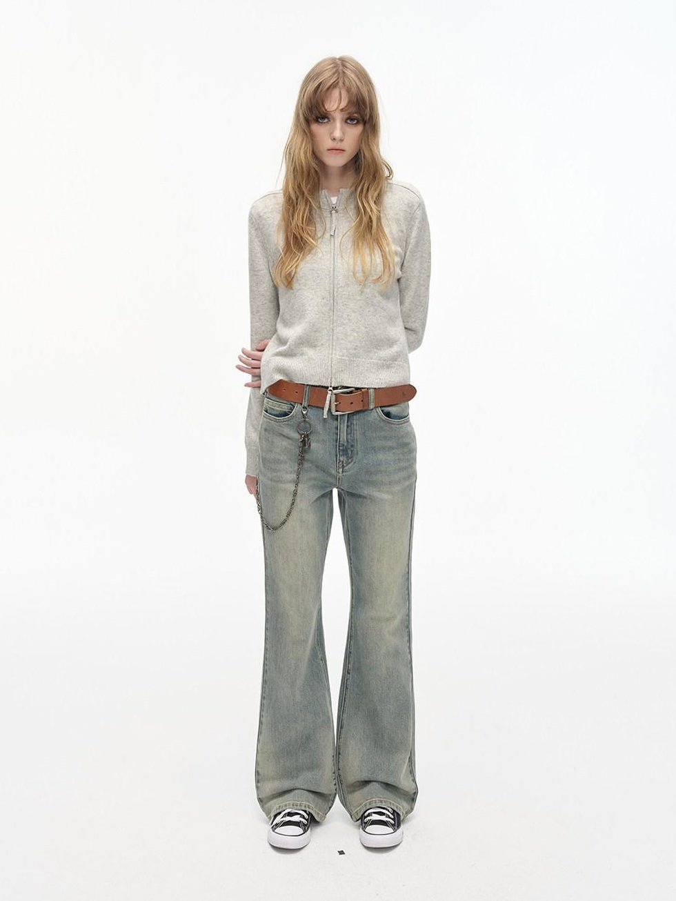 Country Moment Breathable Cotton Distressed Low Waist Micro Flare Women Gradient Flared Pants