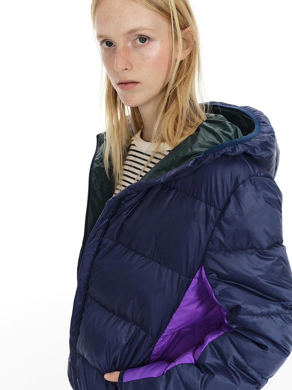 Country Moment 90 Fill White Duck Down Hooded Short Loose Navy Zipper City Commute Down Jackets