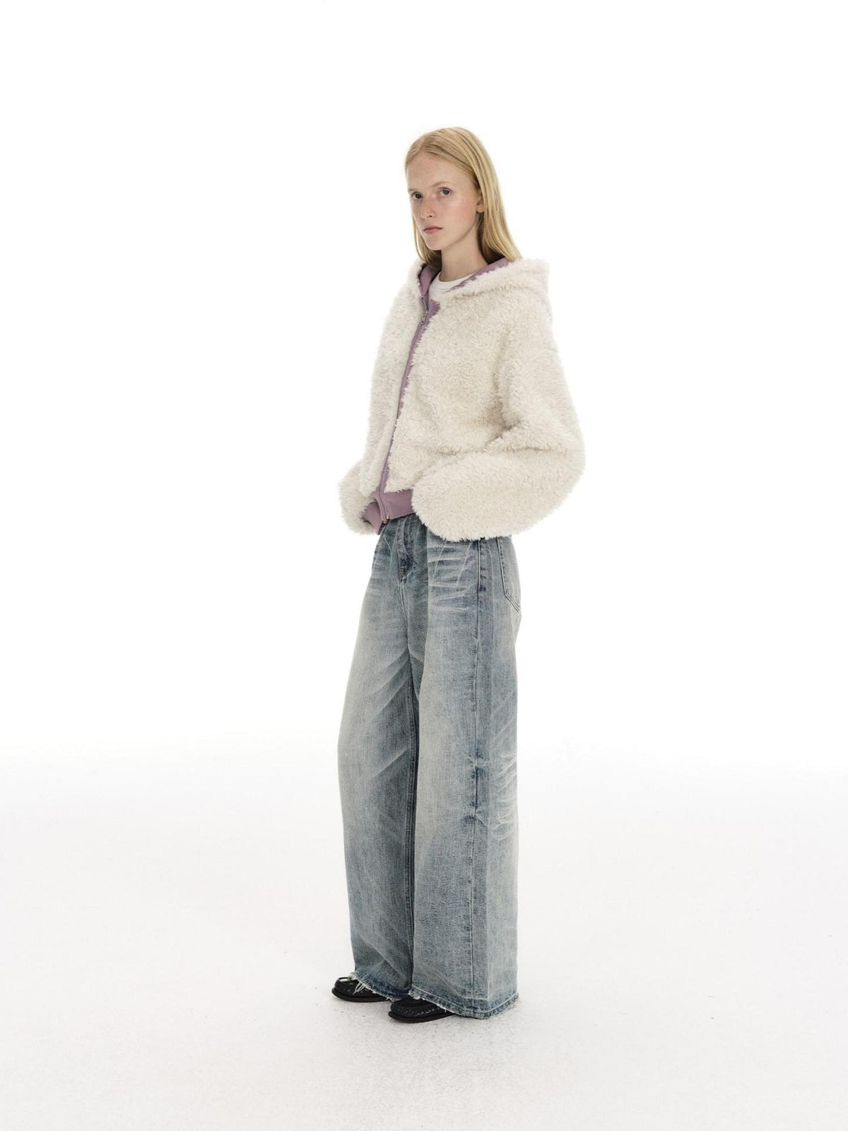 Country Moment Mid Rise Washed Whisker Brushed Cotton Casual Unisex Blue Wide Leg Jeans