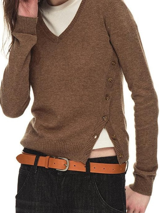 Country Moment Soft Wool Blend Slimming Relaxed Fit Asymmetric V-neck Women Commuter Sweaters