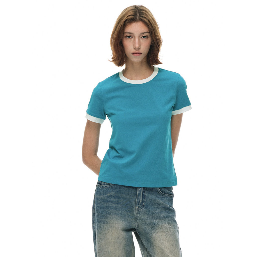 Country_Moment_Soft_Breathable_Colorblock_Women_Crew_Neck_Blue_Short_Sleeve_T-Shirts_MISSTT