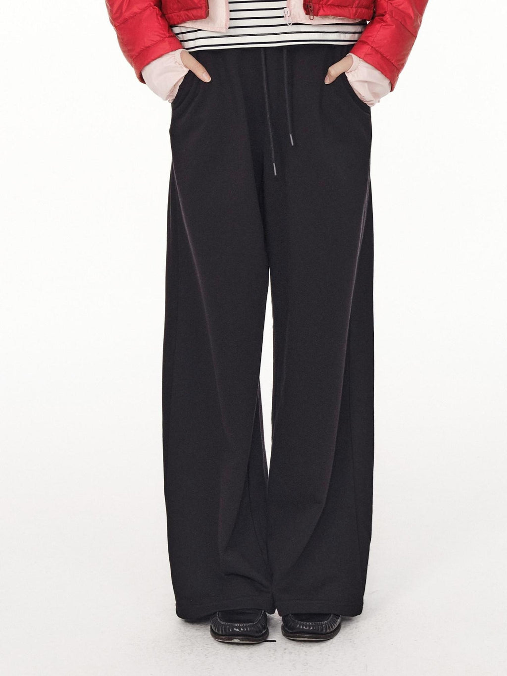 Country Moment High Waist Breathable Cotton Loose Straight Leg Casual Black Grey Straight Pants