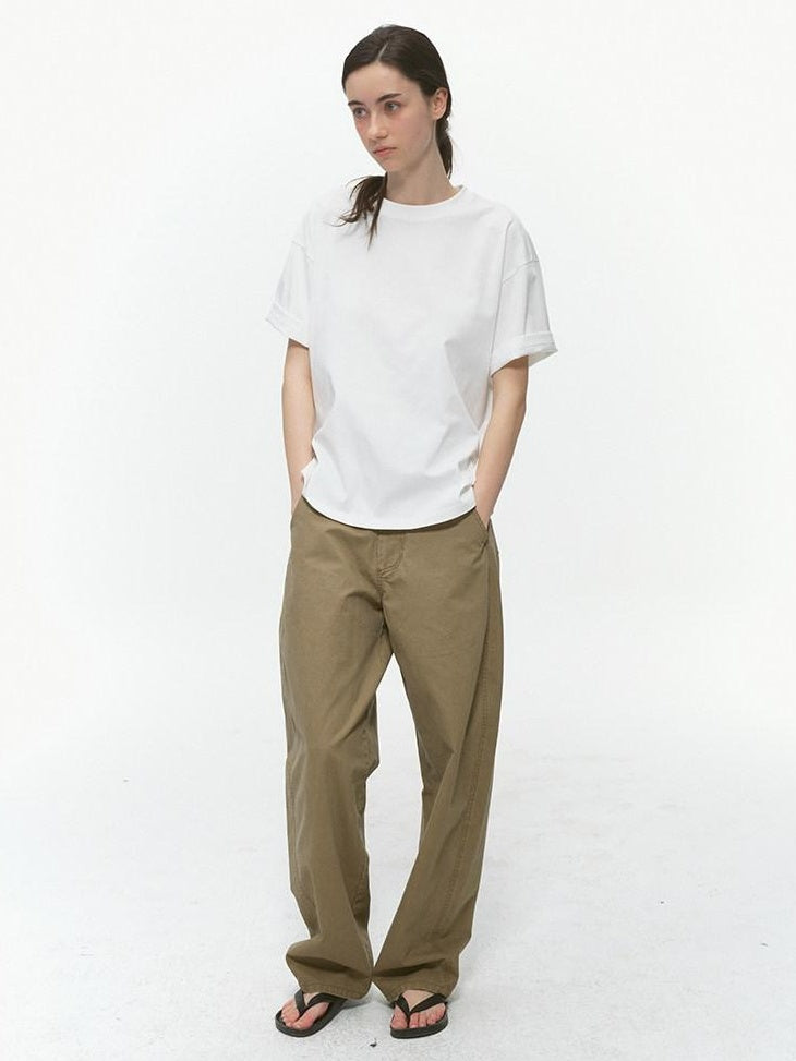 Country Moment Breathable 100 Percent Cotton Loose Piped Edge Crewneck Short Sleeve T-Shirts