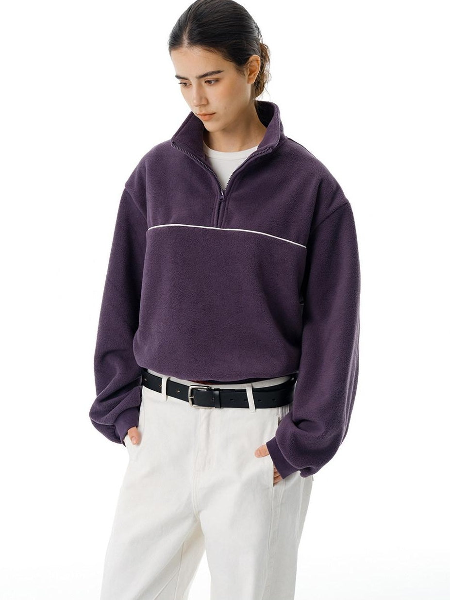 Country Moment Heavyweight Polyester Half Zip High Neck Casual Unisex Purple Sweatshirt