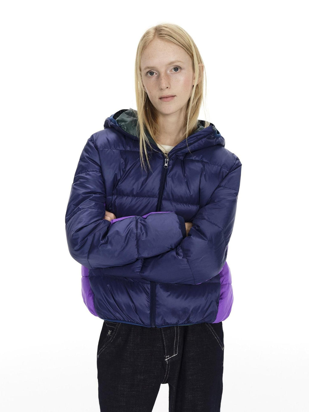 Country Moment 90 Fill White Duck Down Hooded Short Loose Navy Zipper City Commute Down Jackets