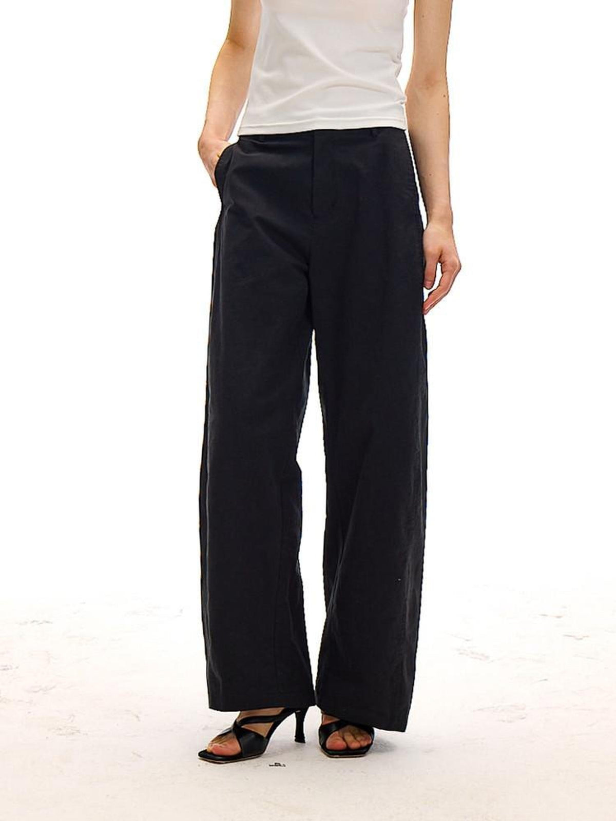 Country Moment Versatile Simple Mid Rise Cotton Stretch Straight Relaxed Black Wide Leg Pants